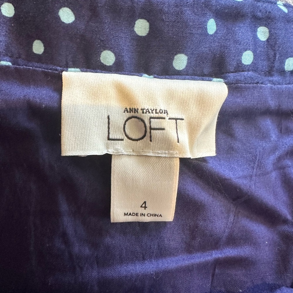 LOFT by Ann Taylor Navy and Light Blue Polka Floral Dot Skirt - Picture 2 of 5